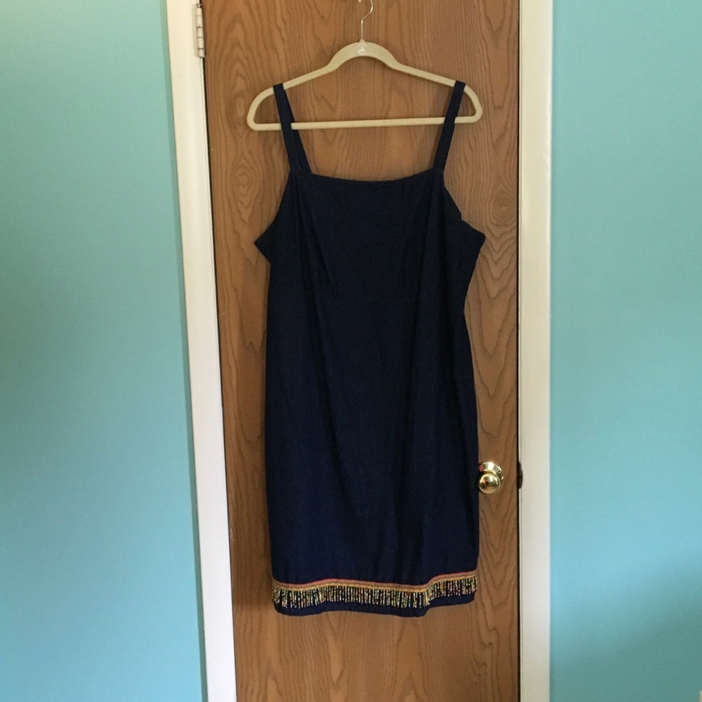 Navy Jean dress with beaded hem