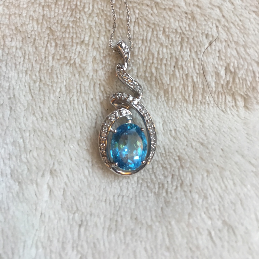 Swiss Blue Topaz 14k White Gold Diamond Necklace