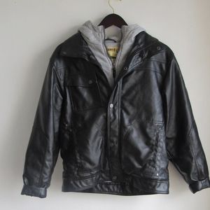 Hawke & Co Black Leather Jacket with Gray Hoodie