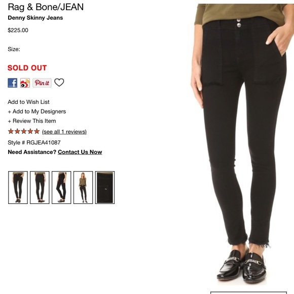 Rag & Bone Denny Skinny Jeans - Black Coal - Picture 2 of 7