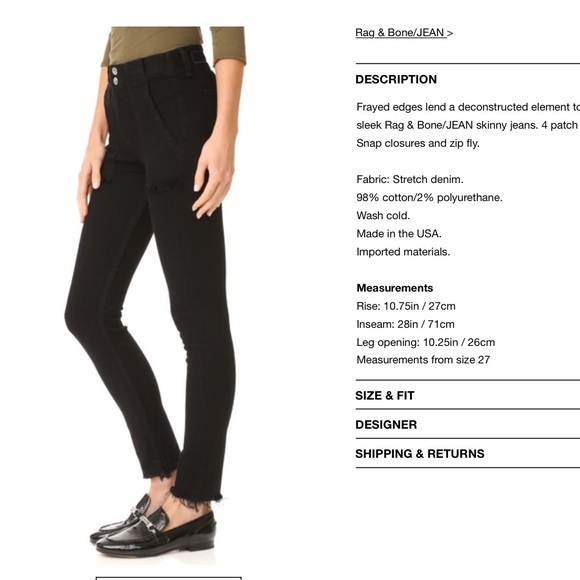 Rag & Bone Denny Skinny Jeans - Black Coal - Picture 3 of 7