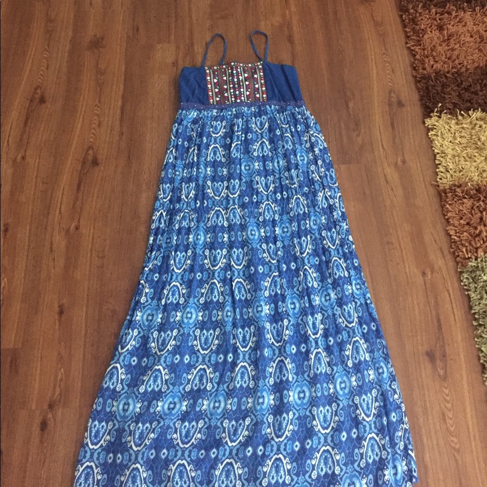 Blue boho maxi dress