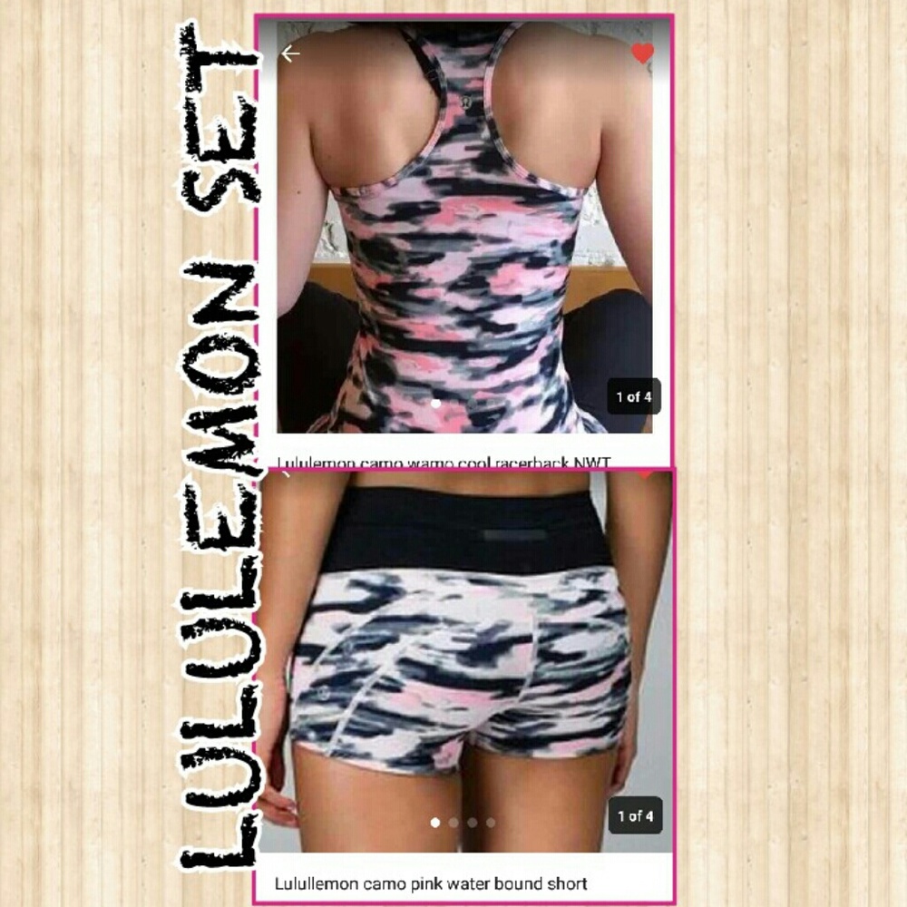 Lululemon Pink Wamo Camo 3 piece set RARE