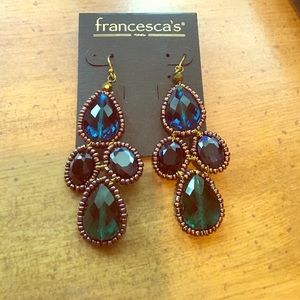 Blue Green Statement Drop Earrings