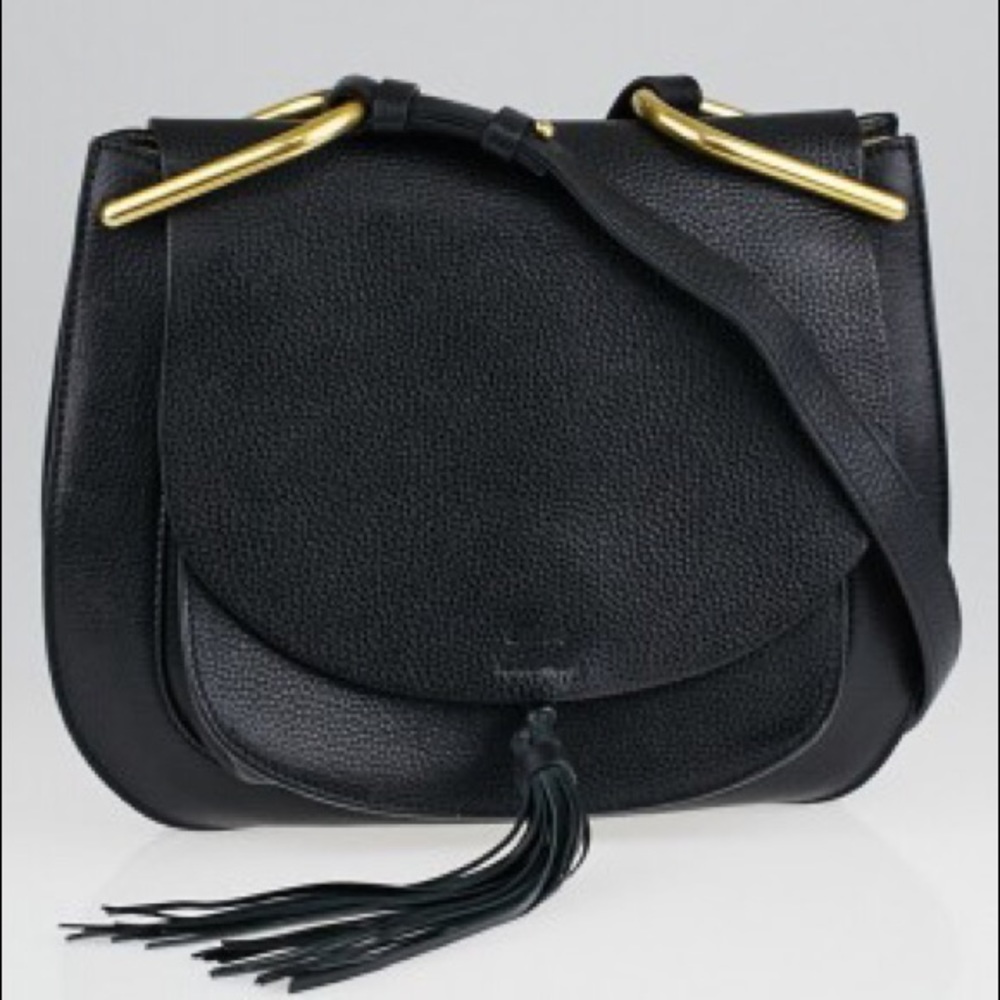 CHLOE Black Pebbled Leather Hudson Messenger Bag