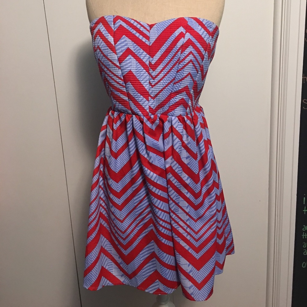 WORN ONCE! Red and Blue strapless dress