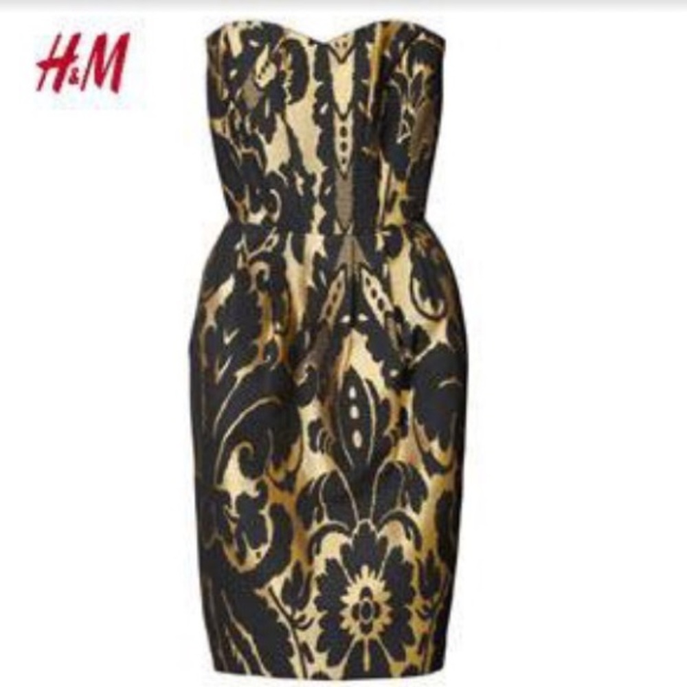 NWOT H&M STRAPLESS COCKTAIL DRESS GOLD AND BLACK