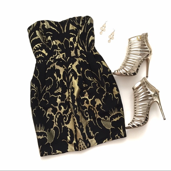 NWOT H&M STRAPLESS COCKTAIL DRESS GOLD AND BLACK - Picture 3 of 7
