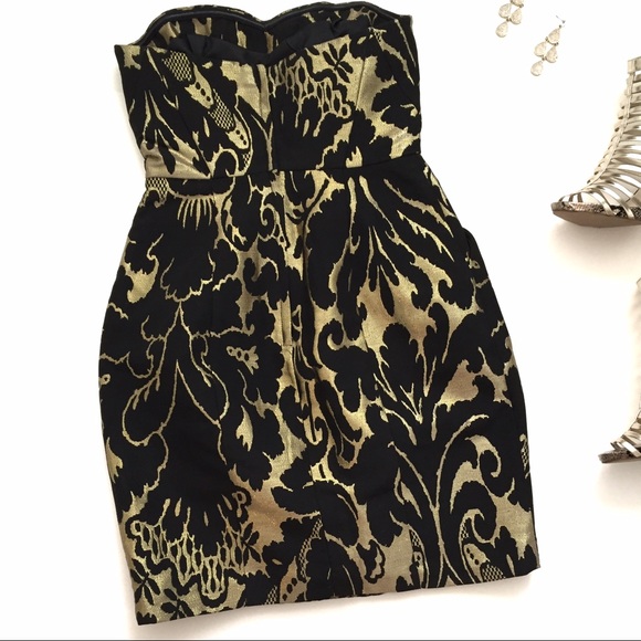 NWOT H&M STRAPLESS COCKTAIL DRESS GOLD AND BLACK - Picture 4 of 7
