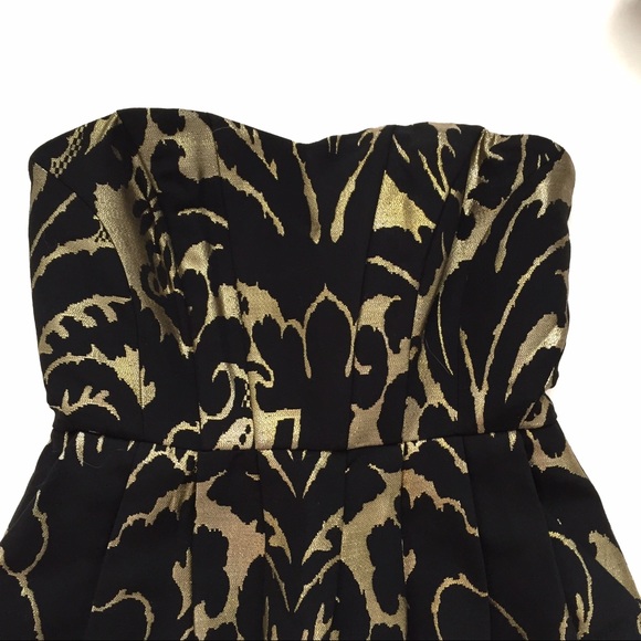 NWOT H&M STRAPLESS COCKTAIL DRESS GOLD AND BLACK - Picture 5 of 7