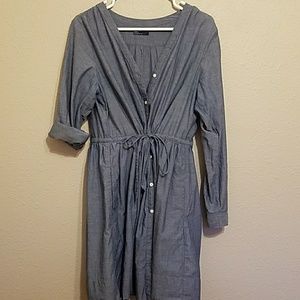 Denim button up dress with pockets and cinch waist