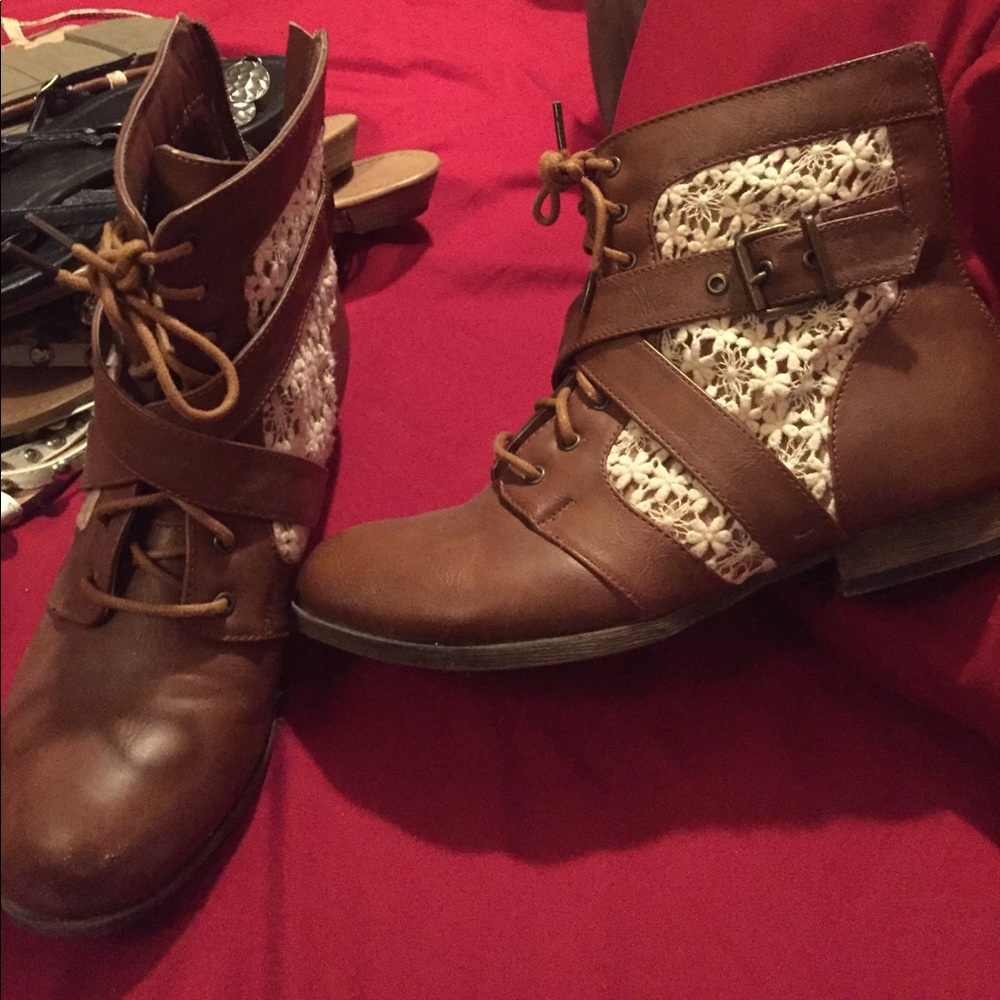 Brown lace ankle boots