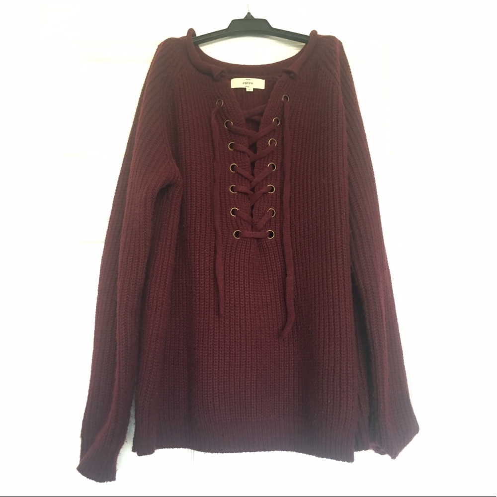 Burgundy lace up sweater