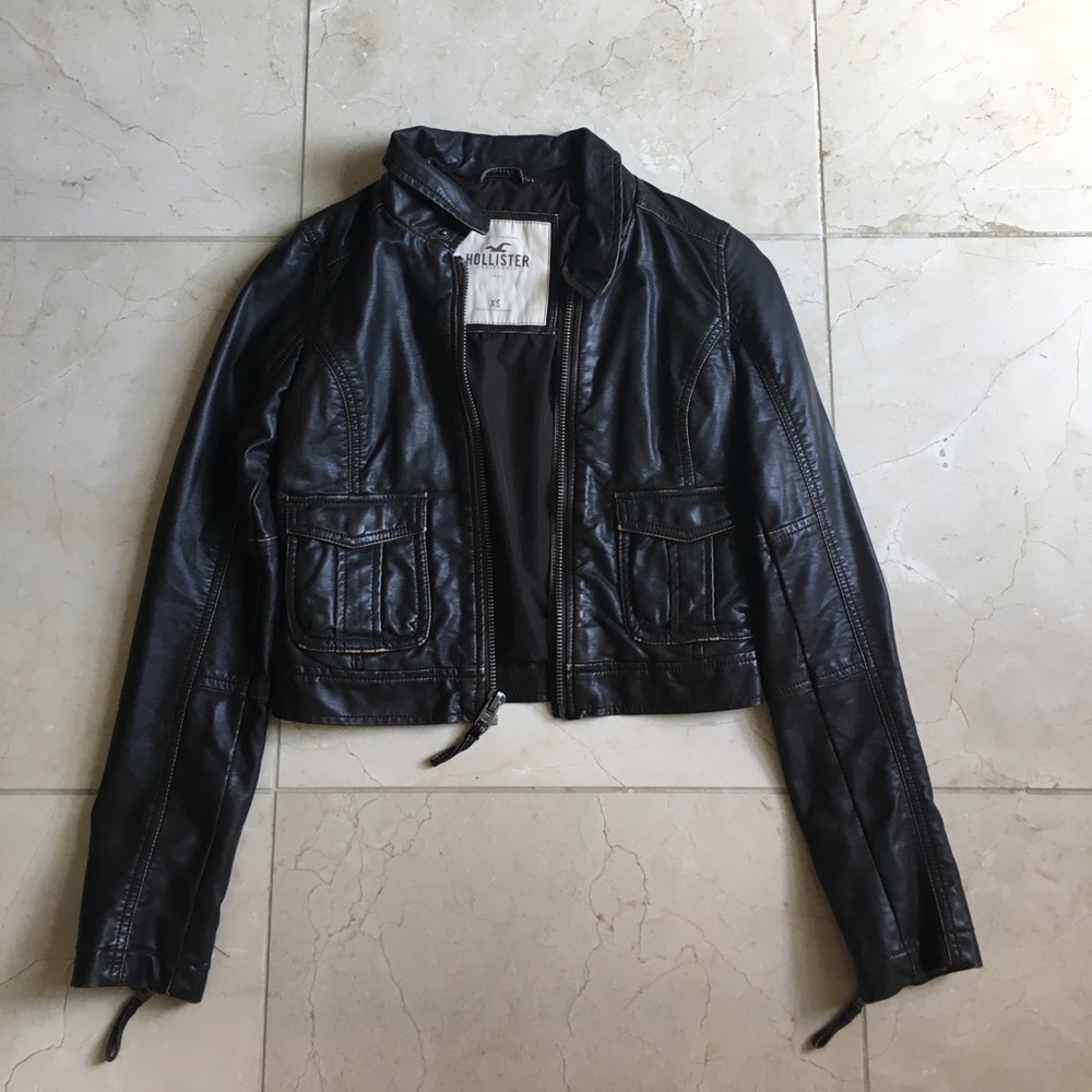 Hollister brown leather jacket
