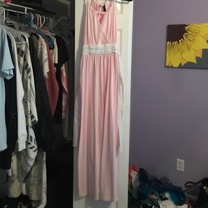 Lauren James pink and white maxi dress.