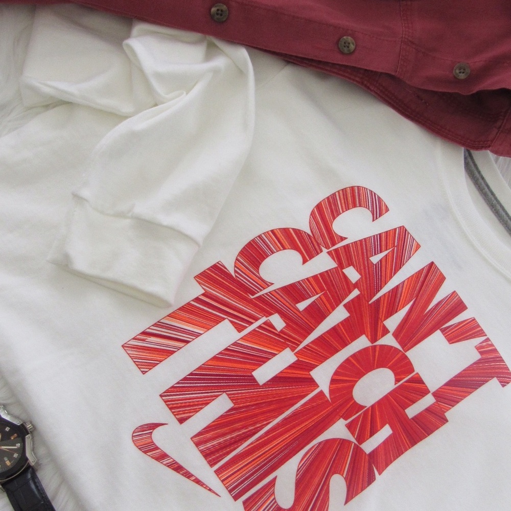 Nike White and Red Long Sleeve Tee Shirt