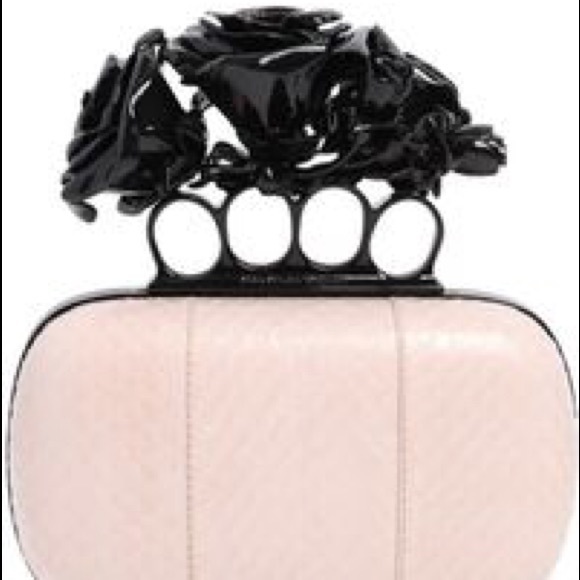 Alexander McQueen Pink Roses Snakeskin Box Clutch - Picture 2 of 7