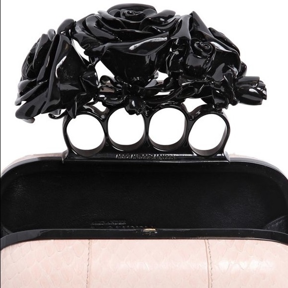 Alexander McQueen Pink Roses Snakeskin Box Clutch - Picture 3 of 7