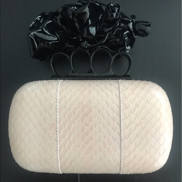 Alexander McQueen Pink Roses Snakeskin Box Clutch - Picture 4 of 7