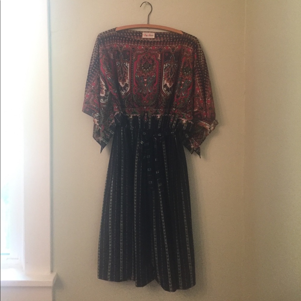 Vintage 70's Boho Printed Butterfly Sleeve Dress