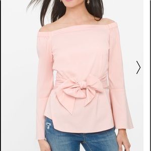 Blush off the shoulder bell-sleeve poplin top WHBM