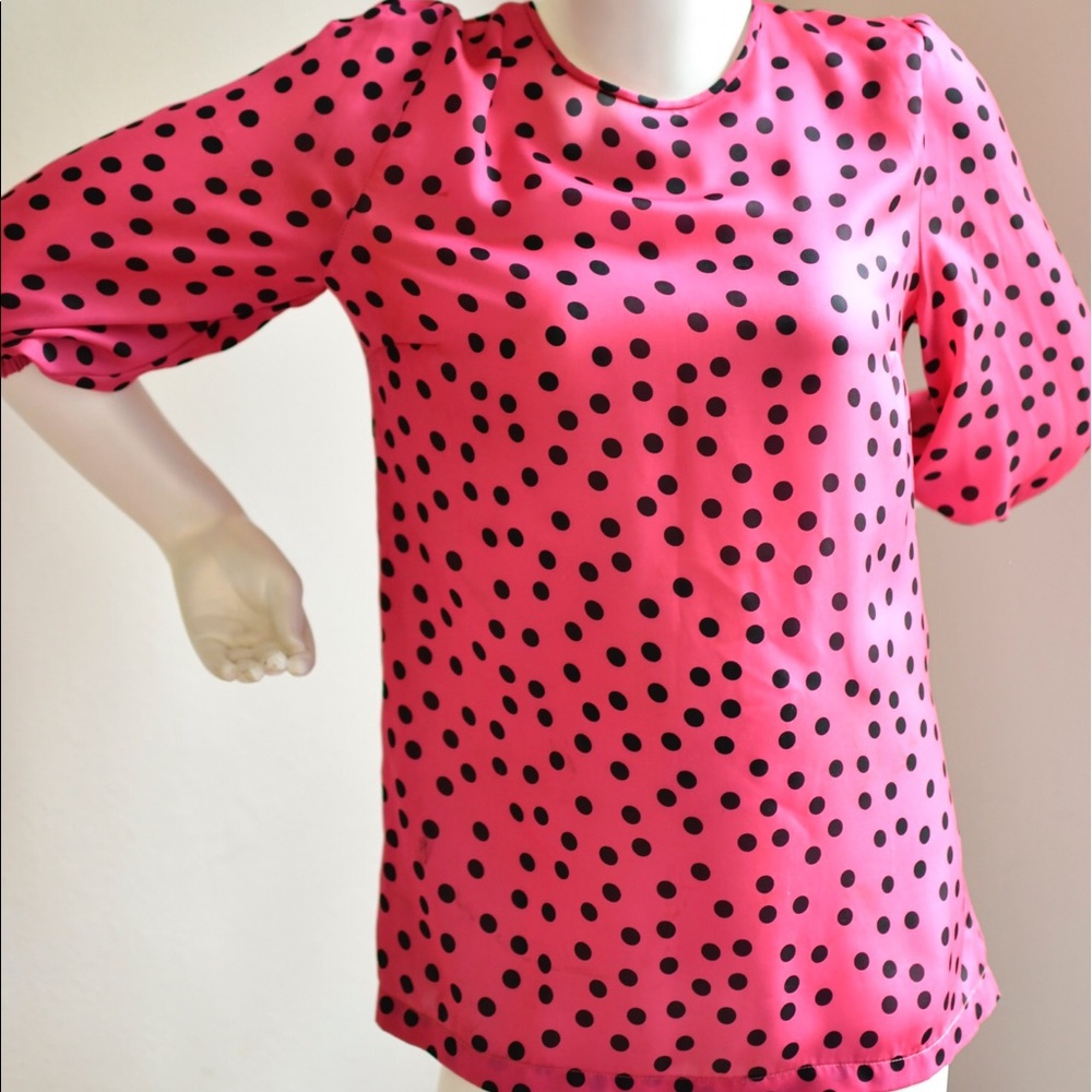 Custom Stitch silk shirt Dark Pink with black dots