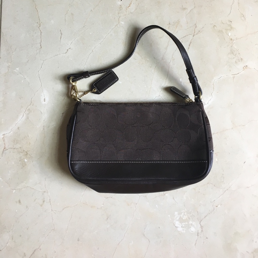Brown leather coach mini purse