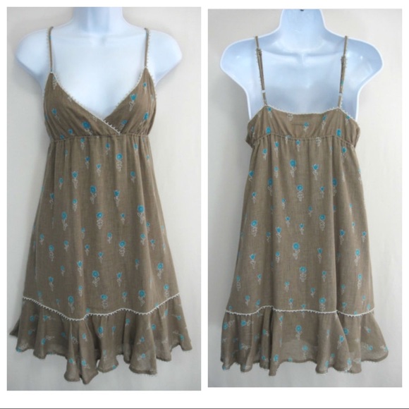 Free People Dresses & Skirts - Free People Sundress Beige Blue Floral Linen Blend