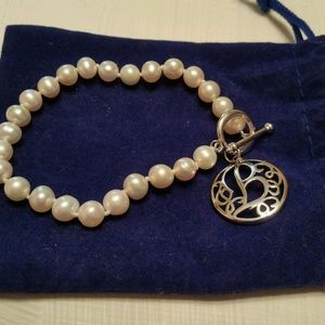 Pearl and Sterling Silver Bracelet w/ B initial