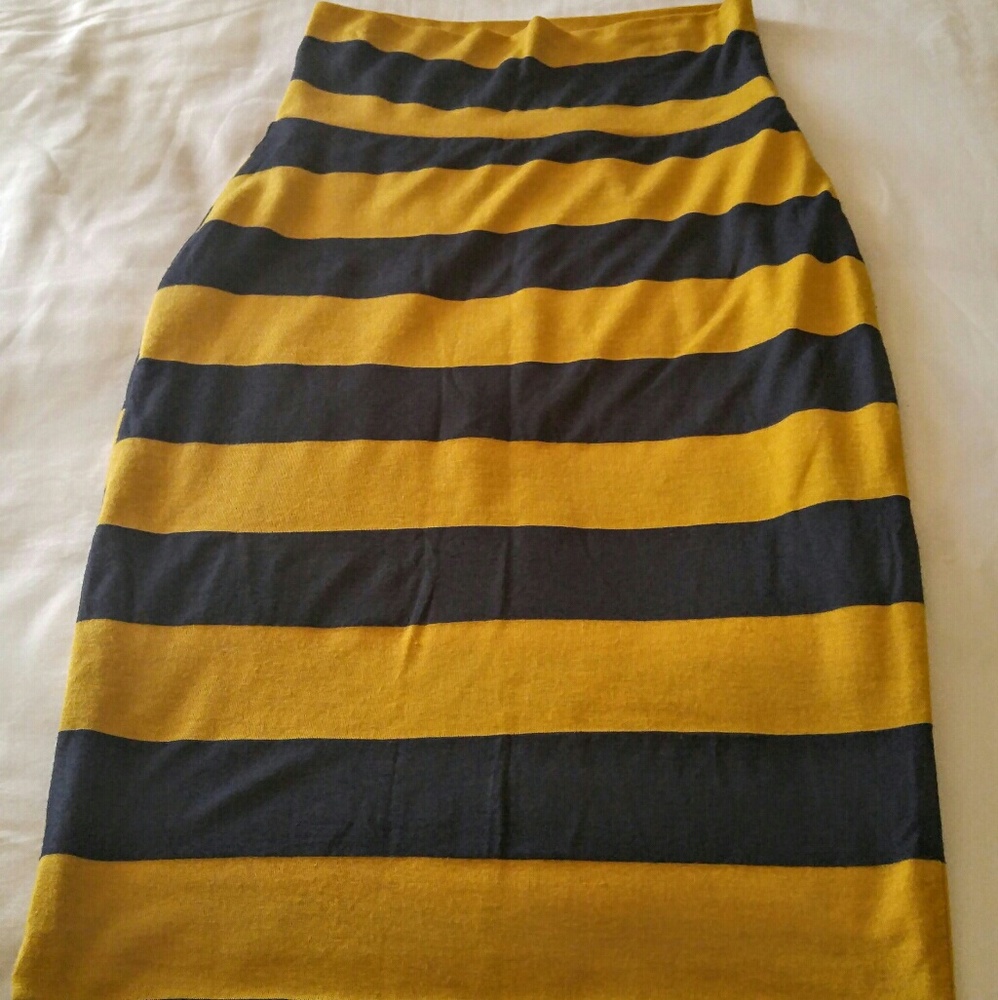 Lily White Blue Yellow Stripe Pencil Skirt