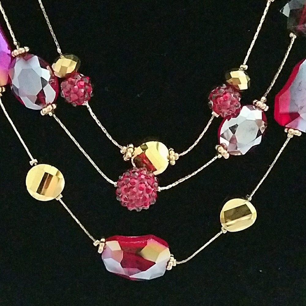 Necklace Red CZs and gold tone beads