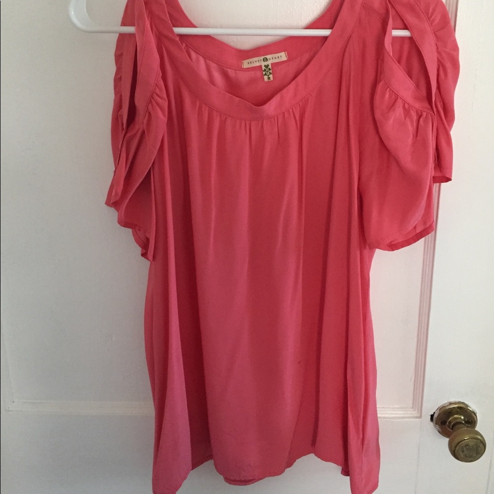 Velvet Heart pink silk top with shoulder split