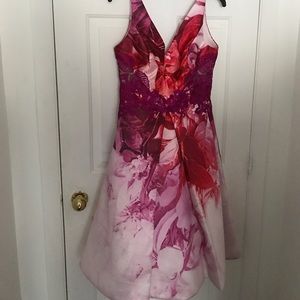 ML Monique Lhuillier Pink Petal Print Dress