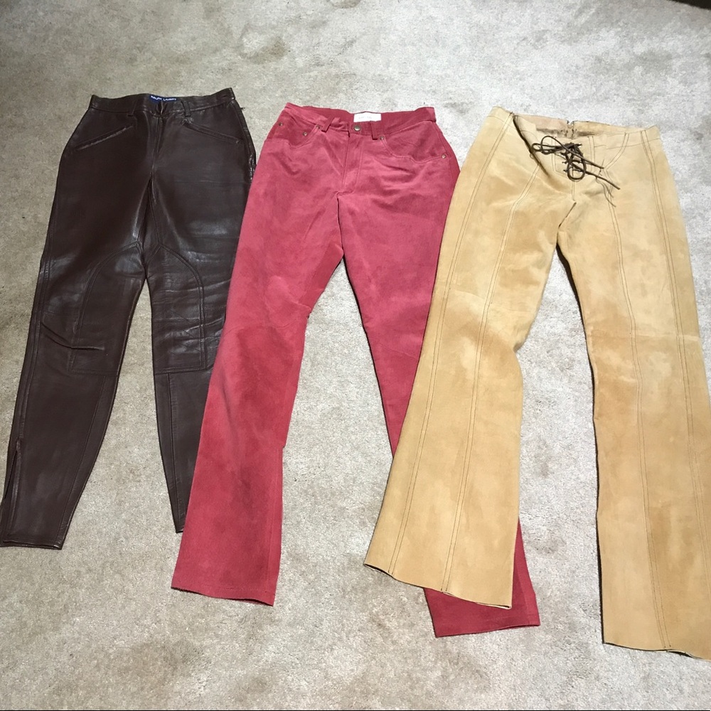 Lot of 3 leather and suede jeans