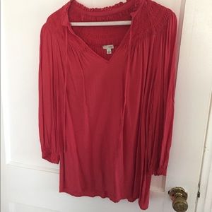 Red Odille top with smocking around the top
