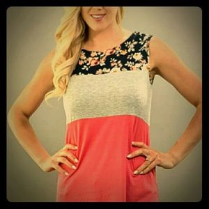 Floral color block tank top