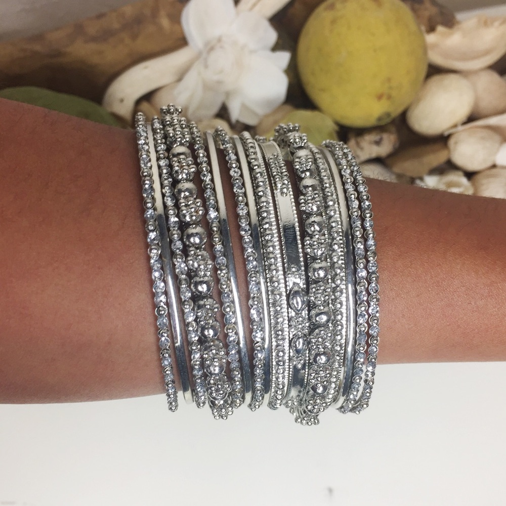 Silver Bangles Bracelet Set