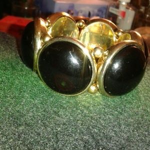 Vintage black and gold stretchy bracelet Made in Italy bracelet