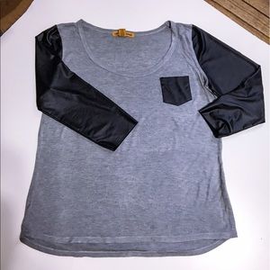 Shirt with Faux leather sleeves