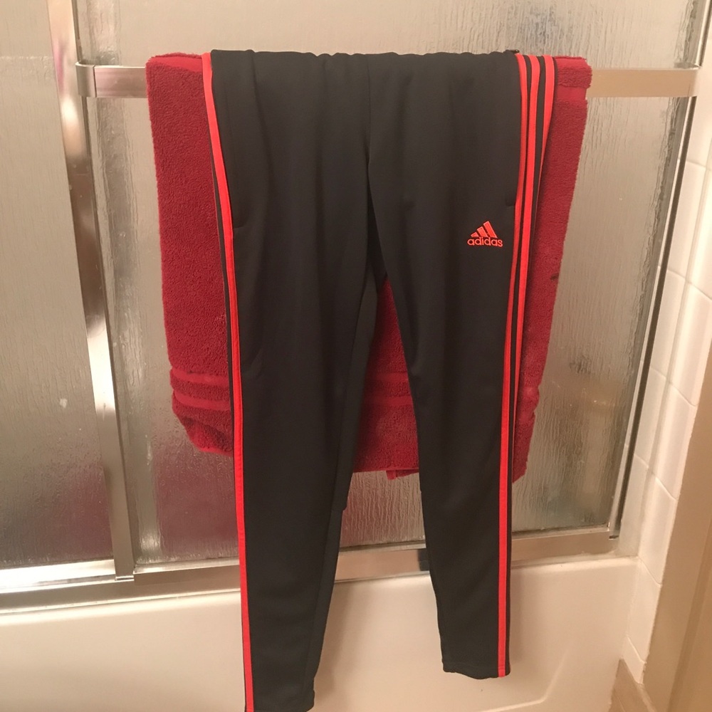 Gray and red adidas pants