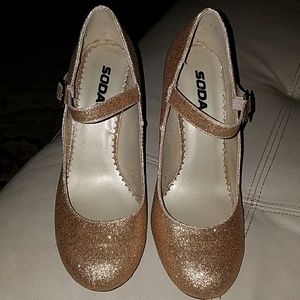 Soda brand gold glitter heels