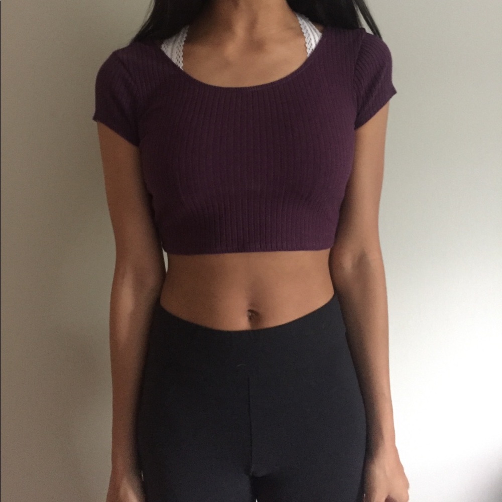 Purple Ribbed Crop Top
