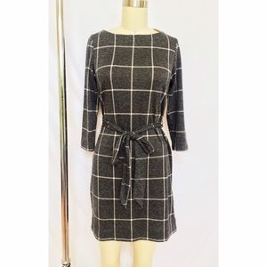 Grey and White Check Dress with Tie Waist