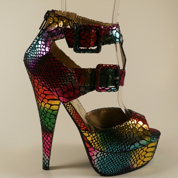 MULTICOLORED SNAKE PRINT HEELS - Picture 3 of 4