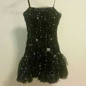 Strapless black sequin dress
