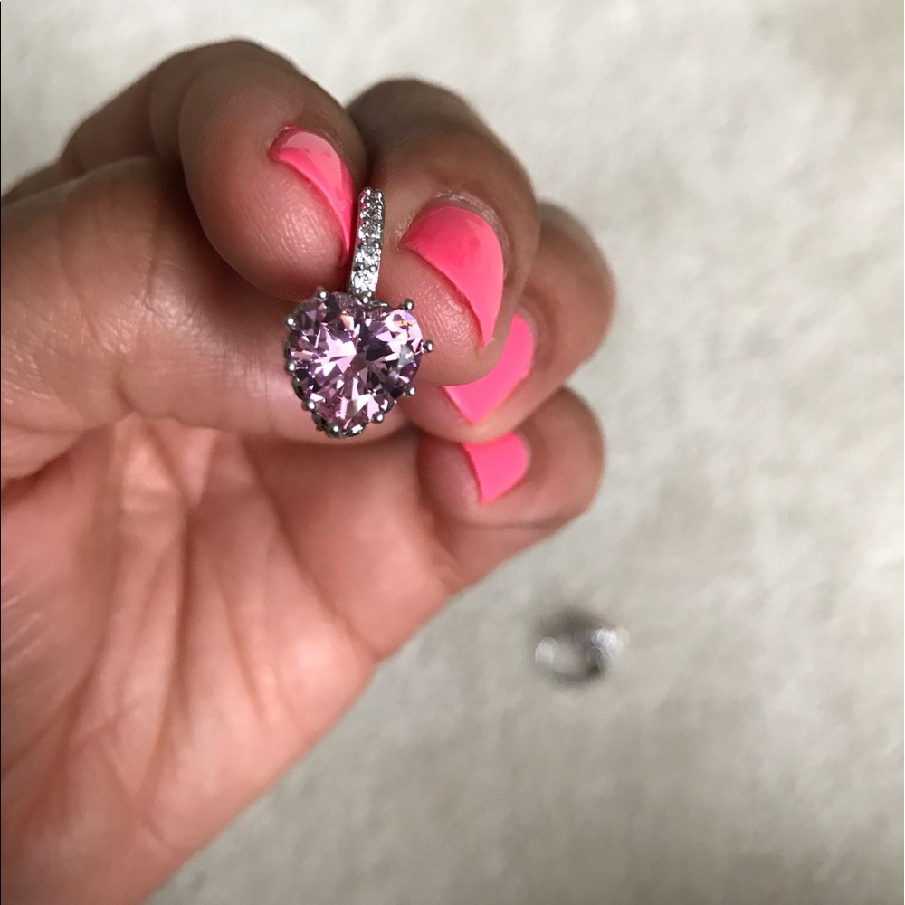 Platinum plated zirconia pink heart stone earrings