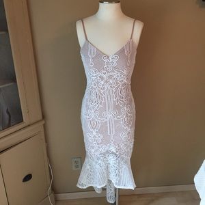 Sexy bridal white lace high low dress-small