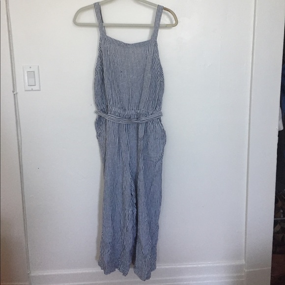 Old Navy Pants Blue And White Striped Linen Jumpsuit Poshmark