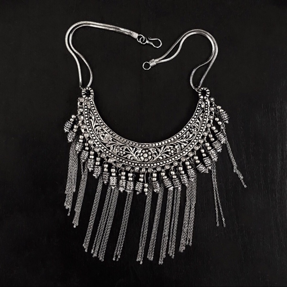 Bohemian Vintage Antique Silver  Indian Necklace