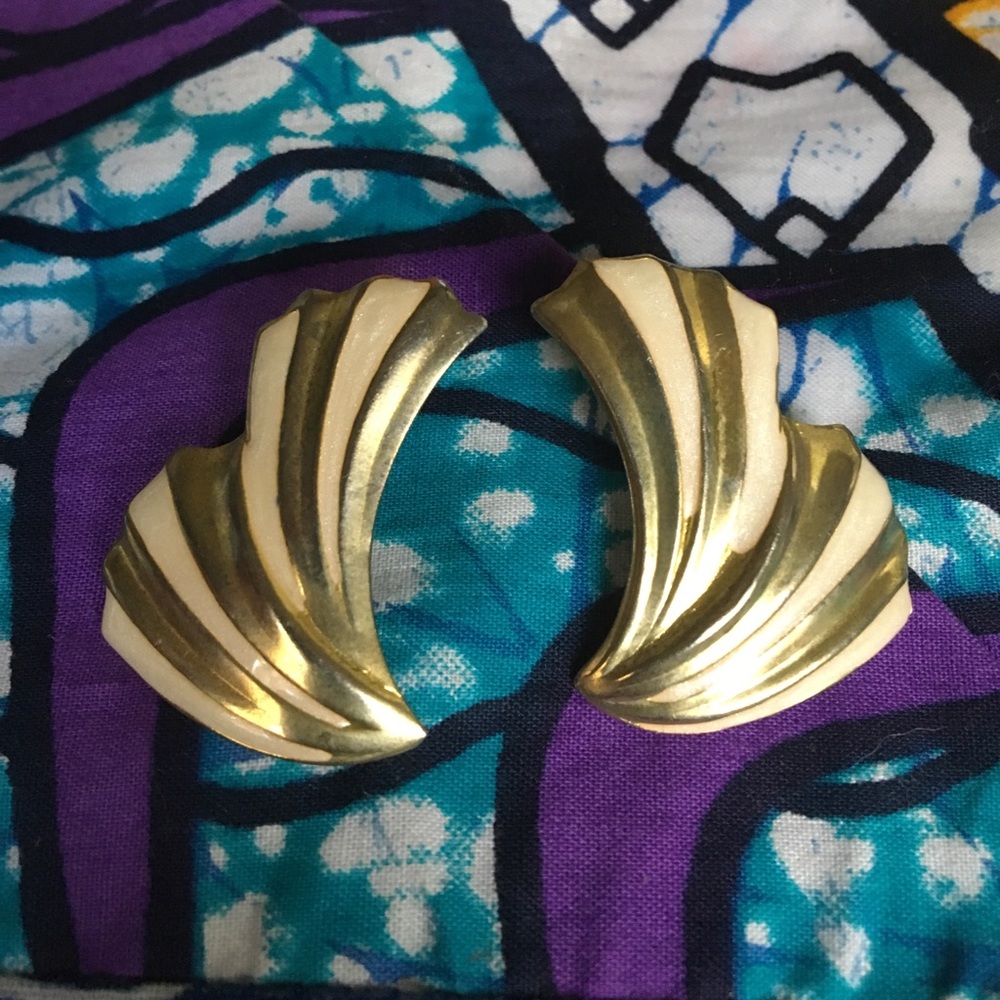 Vintage gold and white earrings.